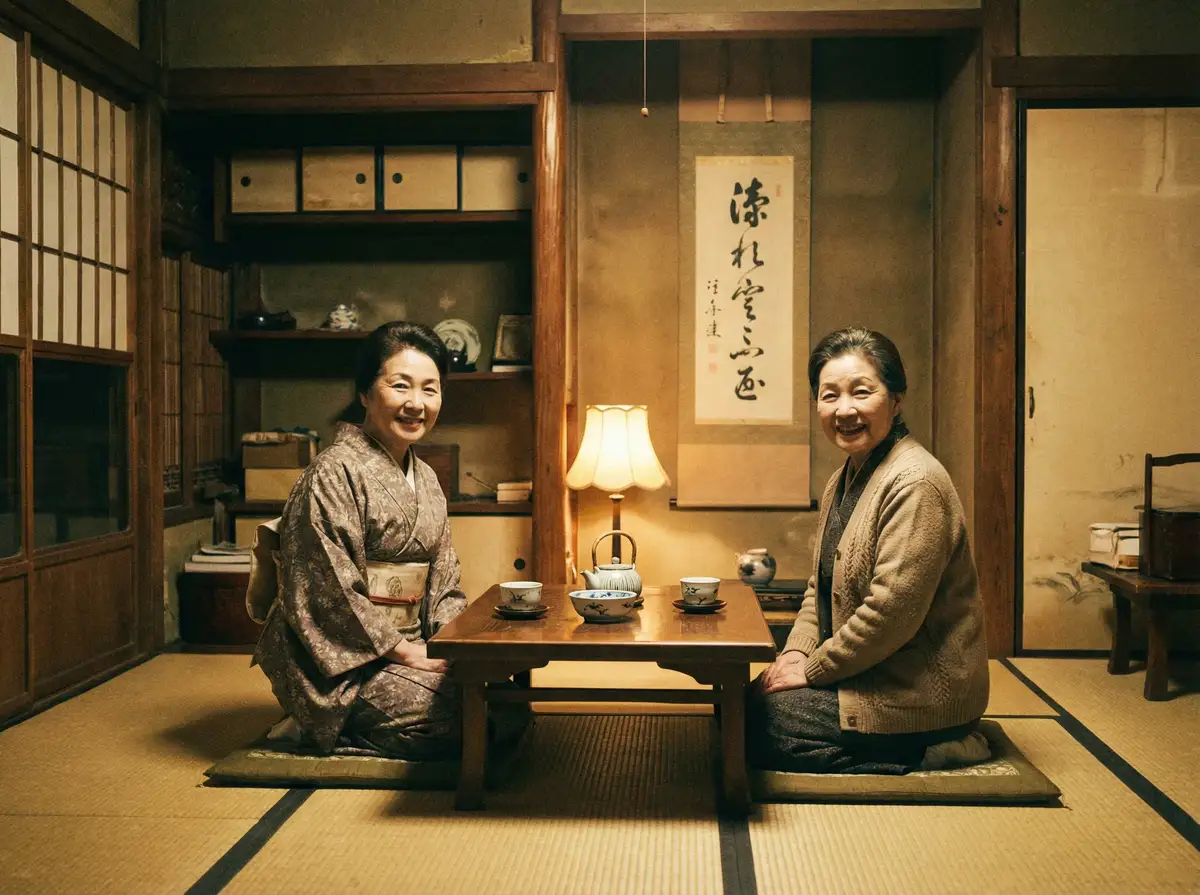 两位优雅的 黑兽社区最新创作与精选视频 在日式茶室中品茶交谈